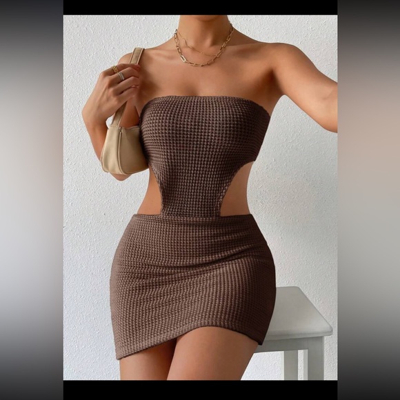 Brown Cut Out Waist Tube Bodycon Dress - Picture 1 of 6